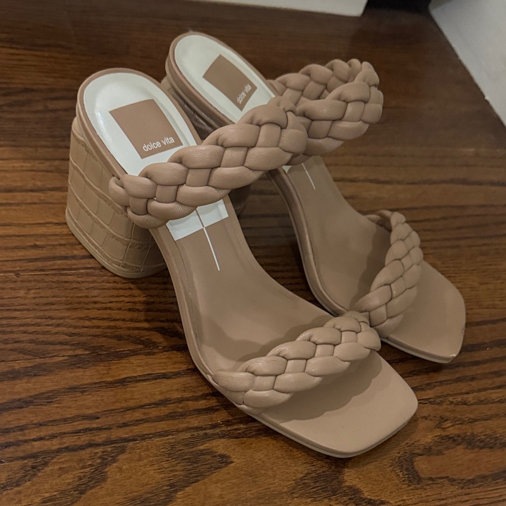 Dolce Vita Taupe Braided Block Heel Mules